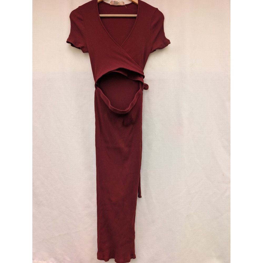 Free People Beach Dress Womens M Red Cotton Rib Knit Tie Waist Vacation‎ Boho